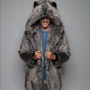 SPIRIT HOODS GREY WOLF FAUX FUR COAT